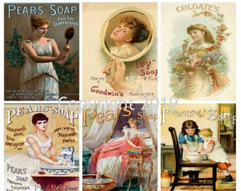 Printable  Vintage Ephemera Pear's Soap Ads  Collage Sheet  Instant Digital Download, Flowers, Scrapbook Embellishments, JPG and PDF Files
