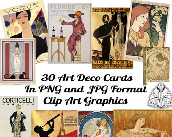 30 Vintage Art Deco Label Images Clip Art JPG and PNG Files Instant Download