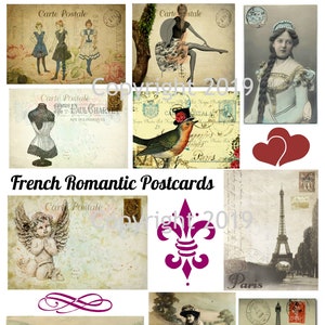 Vintage French Romantic  Postcards Collage Sheet  #101.  Instant Digital Download,  Scrapbook Embellishments, Collage, Labels, Decoupage