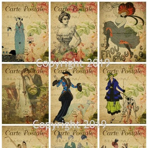 Vintage French Romantic  Postcards Collage Sheet  #102.  Instant Digital Download,  Scrapbook Embellishments, Collage, Labels, Decoupage