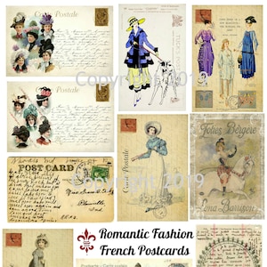 Vintage French Romantic  Postcards Collage Sheet  #106.  Instant Digital Download,  Scrapbook Embellishments, Collage, Labels, Decoupage