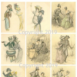 Vintage French Romantic  Postcards Collage Sheet  #103.  Instant Digital Download,  Scrapbook Embellishments, Collage, Labels, Decoupage