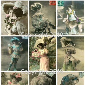 Vintage French Romantic  Postcards Collage Sheet  #104.  Instant Digital Download,  Scrapbook Embellishments, Collage, Labels, Decoupage