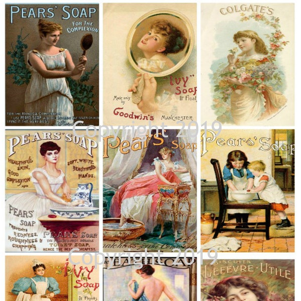 Printable  Vintage Ephemera Pear's Soap Ads  Collage Sheet  Instant Digital Download, Flowers, Scrapbook Embellishments, JPG and PDF Files