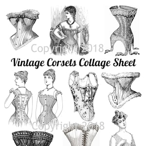 Printable Victorian Corsets Collage Sheet ,Corset Collage Sheet, Scrapbook Embellishments, Collage Sheet Corsets  Instant Digital Download