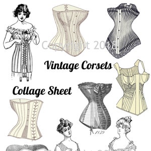 Printable Victorian Corsets Collage Sheet ,Corset Collage Sheet, Scrapbook Embellishments, Collage Sheet Corsets  Instant Digital Download