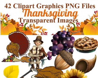 42 種類の感謝祭グラフィック画像クリップ アート透明 PNG ファイル スクラップブッキング、アート、グラフィック デザイン、カード作成にすぐにダウンロード