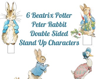 6 Beatrix Potter Peter Rabbit Double Sided Stand Up Characters for DIY Party Decorations, Cake Decor Instant Download PDF