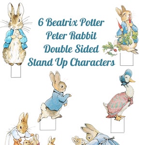 6 Beatrix Potter Peter Rabbit Double Sided Stand Up Characters for DIY Party Decorations, Cake Decor Instant Download PDF image 1