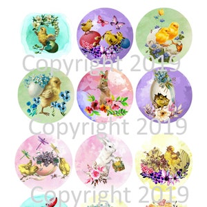 Printable Easter Circles  2&quot; Labels Collage Sheet  Instant Digital Download, Flowers, Scrapbook Embellishments