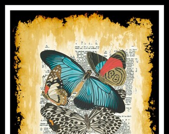 Vintage Art Print Papillons / Butterflies on Vintage Dictionary Page, Wall Decor Instant Digital Download, Unframed,  JPG and PDF 8.5 x 11