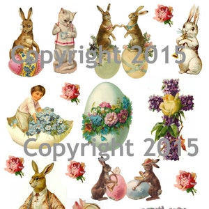 Printable Victorian Easter Collage Sheet.  Instant Digital Download, Easter Eggs, Easter Rabbits, Bunnies, Scrapbook Embellishments