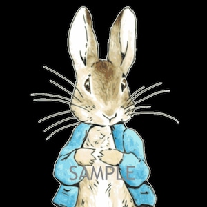 Może przedstawiać: Brązowy królik z długimi uszami i niebieską kurtką. Królik stoi z skrzyżowanymi łapami przed sobą. Królik ma biały brzuch i brązowy nos.