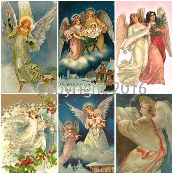 Victorian Angel Christmas Card Images Collage Sheet, Digital Scrapbooking, Prints, Instant Digital Download
