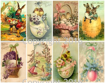 Printable Victorian Easter Cards Collage Sheet. #103 Instant Digital Download, Easter Eggs, Easter Rabbits, Bunnies, Scrapbooking