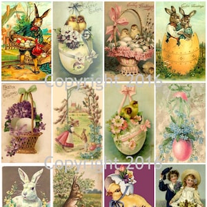 Druckbare viktorianische Osterkarten Collage Sheet. #103 Sofortiger digitaler Download, Ostereier, Osterhasen, Osterhasen, Scrapbooking