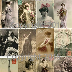 Vintage French Postcards Collage Sheet 101.  Instant Digital Download,  Scrapbook Embellishments, Collage, Labels, Decoupage