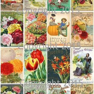Druckbarer Vintage Samen Katalog umfasst Collage Sheet 101. Sofortiger digitaler Download, Blumen, Scrapbook Verzierungen, Collage, Etiketten