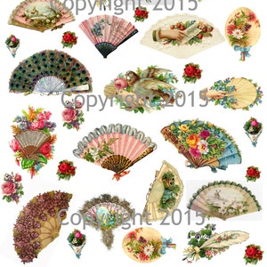 Vintage Victorian Fans Printable Collage Sheet Instant Digital Download,  for Decoupae, Altered Art, Scrapbook Embellishments JPG and PDF