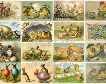 Printable Victorian Easter Cards Collage Sheet. #104 Instant Digital Download, Easter Eggs, Easter Rabbits, Bunnies, Scrapbooking