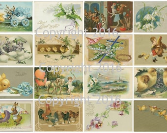 Printable Victorian Easter Cards Collage Sheet. #101  Instant Digital Download, Easter Eggs, Easter Rabbits, Bunnies, Scrapbooking