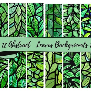 12 Abstract Leaves  Background Sheets of 12 x 12&quot; JPG Digital Background Papers , Scrapbooking, Junk Journals, Card Making