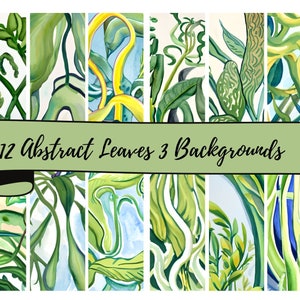 12 Abstract Leaves  3 Background Sheets of 12 x 12&quot; JPG Digital Background Papers , Scrapbooking, Junk Journals, Card Making