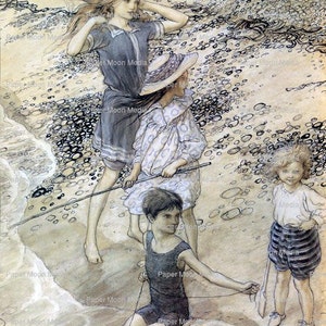 Large Vintage Digital Print From Arthur Rackham:Beach Art Print, Instant Download JPG file