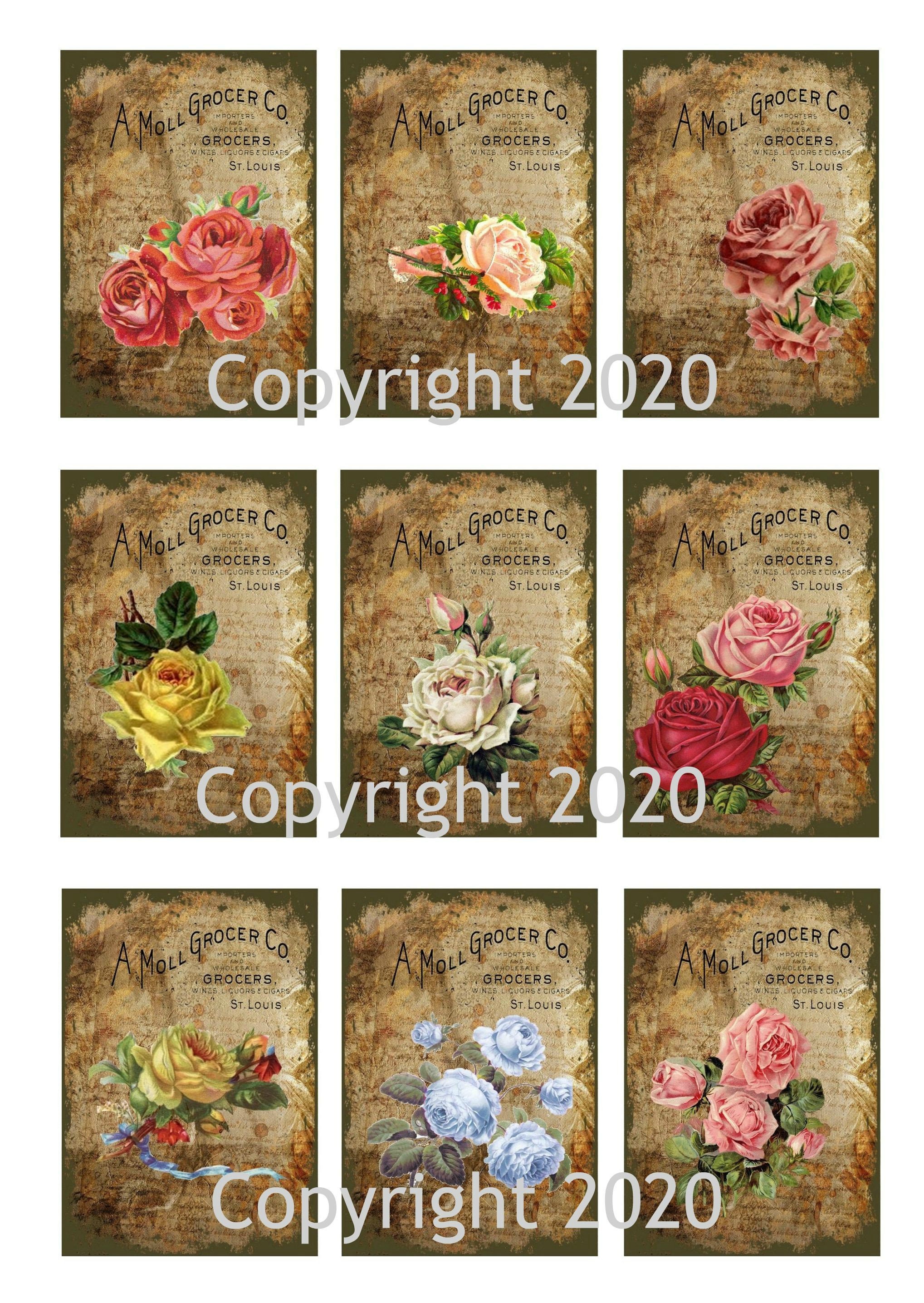 Printable Vintage Ephemera Flower Tags Collage Sheet Instant Digital ...