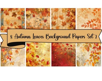 8  Watercolor Autumn Leaves Background Sheets, Set 7, JPG Digital Background Papers , Scrapbooking, Junk Journals, Card Making