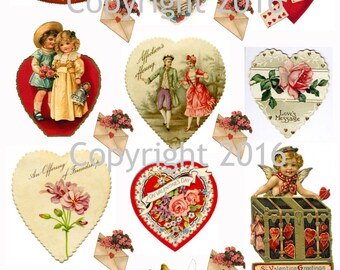 Vintage Valentine Scrap Images Digital Collage Sheet #107 for Altered Art, Scrapbooking, Design, Cards, Instant Digital Download JPG and PDF