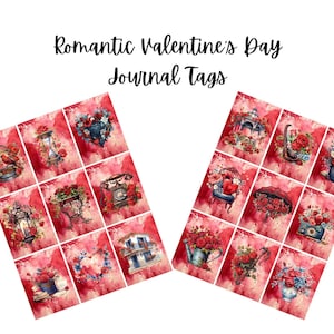Set of 2 Valentine&#39;s Day Cards Digital Collage Sheet Tags #2 for Altered Art, Scrapbooking, Cards, Instant Digital Download JPG and PDF