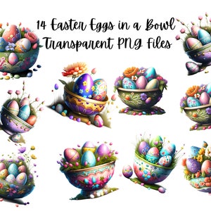 14 Easter Eggs in Bowls Transparent PNG File images for POD, Easter Graphics, Spring Clipart Instant Download, Commercial Use