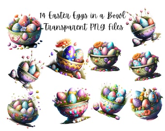 14 Ostereier in Schalen transparente PNG-Datei Bilder für POD, Oster-Grafiken, Frühling Clipart Sofortiger Download, kommerzielle Nutzung