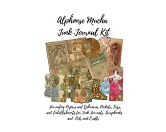 Alphonse Mucha Art Deco Junk Journal Kit mit faltbaren Seiten und zusätzlichen Verzierungen 8,5 x 11" PDF Digital Download