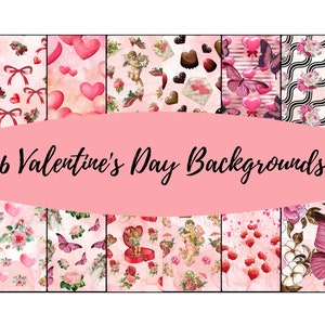 12 Valentine&#39;s Day Background Sheets of 12 x 12&quot; JPG Digital Background Papers for Scrapbooking, Junk Journals, Card Making,  Collage Etc.