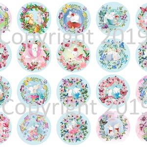 Printable Easter Circles  1.5&quot; Labels Collage Sheet  Instant Digital Download, Flowers, Scrapbook Embellishments