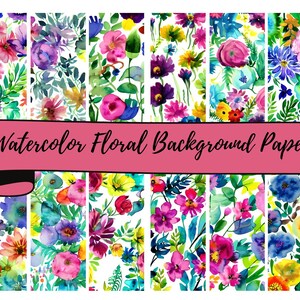 12 Watercolor  Flowers 3  Background Sheets of 12 x 12&quot; JPG Digital Background Papers , Scrapbooking, Junk Journals, Card Making