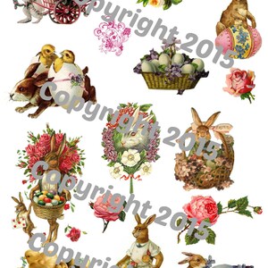 Printable Victorian Easter Collage Sheet.  Instant Digital Download, Easter Eggs, Easter Rabbits, Bunnies, Scrapbook Embellishments