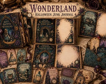Wonderland Junk Journal Kit, Halloween Ephemera, Vintage Journal Pages, Tags Pockets Envelopes, Victorian   Journal | PDF Digital Download