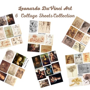 6 Sheets of  DaVinci Art Images Tags, Collage Sheets,  Digital Scrapbooking, Prints, ATC, Gift Tags Instant Digital Download JPG and PDF