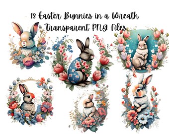 18 Osterhase in einem Kranz transparente PNG-Datei Bilder für POD, Oster-Grafiken, Frühling Clipart Sofortiger Download, kommerzielle Nutzung