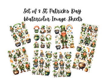 Set of 8 Printable Patrick's Day Design Image Sheets For Decoupage, Arts and Crafts,  Scrapbooking, Journals, Instant Digital Download