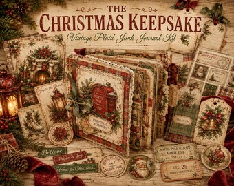 The Christmas Keepsake | Vintage Plaid Junk Journal Kit, Christmas Ephemera, Printable Journal  | PDF Digital Download