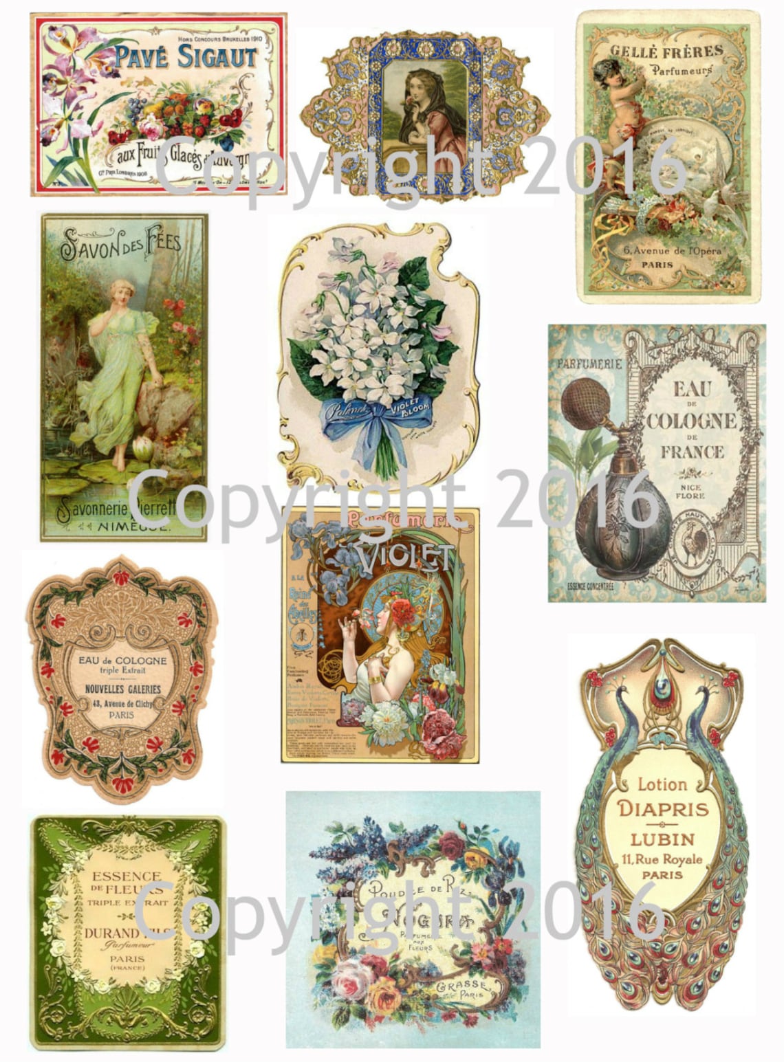 Printable French Vintage Perfume Labels Collage Sheet 102. | Etsy