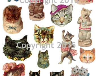 Victorian Cat Images Collage Sheet, Digital Scrapbooking, Prints, Instant Digital Download