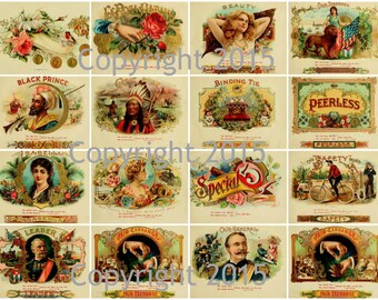 Vintage Victorian Cigar Labels Collage Sheet Instant Digital Download,  for Decoupae, Altered Art, Scrapbook Embellishments JPG and PDF
