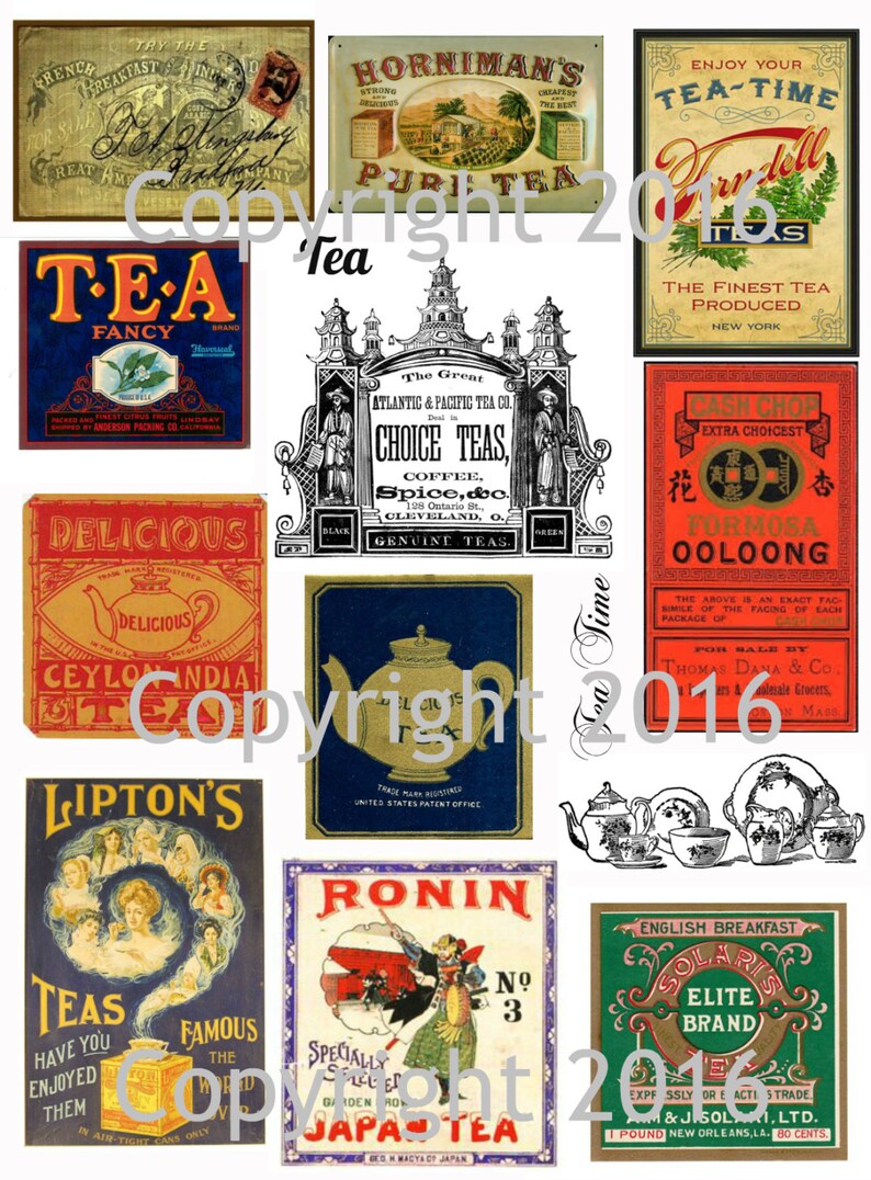 printable vintage ephemera tea labels collage sheet