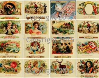 Vintage Victorian Cigar Labels Collage Sheet Instant Digital Download,  for Decoupae, Altered Art, Scrapbook Embellishments JPG and PDF