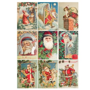 Victoriaanse Vintage Santa Kerstkaart #3 Grafisch Collageblad, Scrapbooking, ATC, Cadeaukaartjes Instant Digitale Download JPG en PDF